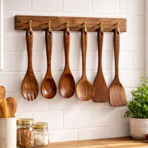 Handcrafted Acacia Cooking Utensils Set – 6-Piece Natural Wooden Kitchen Tools