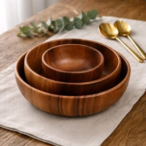 Handcrafted Acacia Serving Bowl – Natural Wooden Kitchen Bowl