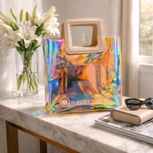 Reusable PVC Tote Bag – Holographic Bag with Soft Leather Handle