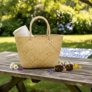 Handwoven Buri Palm Basket – Natural Neutral Tone