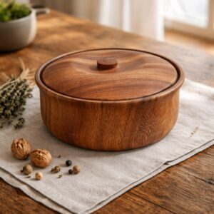 Handcrafted Acacia Wood Bowl with Lid