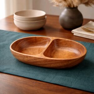 Solid Acacia Divided Serving Bowl – 21x12cm