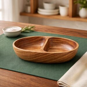 Solid Acacia Divided Serving Bowl – 21x12cm