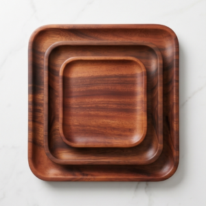 Handcrafted Acacia Wood Square Serving Plate Set – 3 Sizes