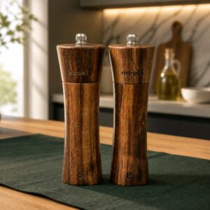 Handcrafted Acacia Wood Salt & Pepper Grinder Set